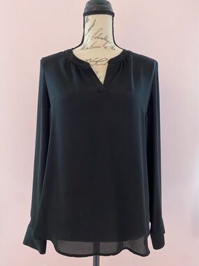 Express Black Long-Sleeve Split-Neck Blouse